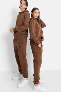 Jogging + Sweat Capuche Logo Brode Marron