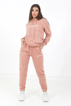 Jogging + Sweat Capuche Logo Brode Rose Fonce