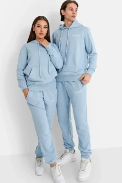 Jogging + Sweat Capuche Logo Brode Bleu Clair