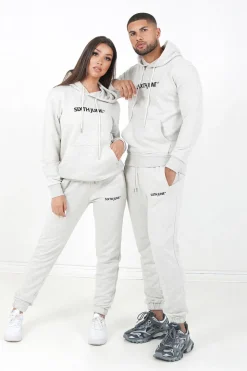 Jogging + Sweat Capuche Logo Brode Gris Clair