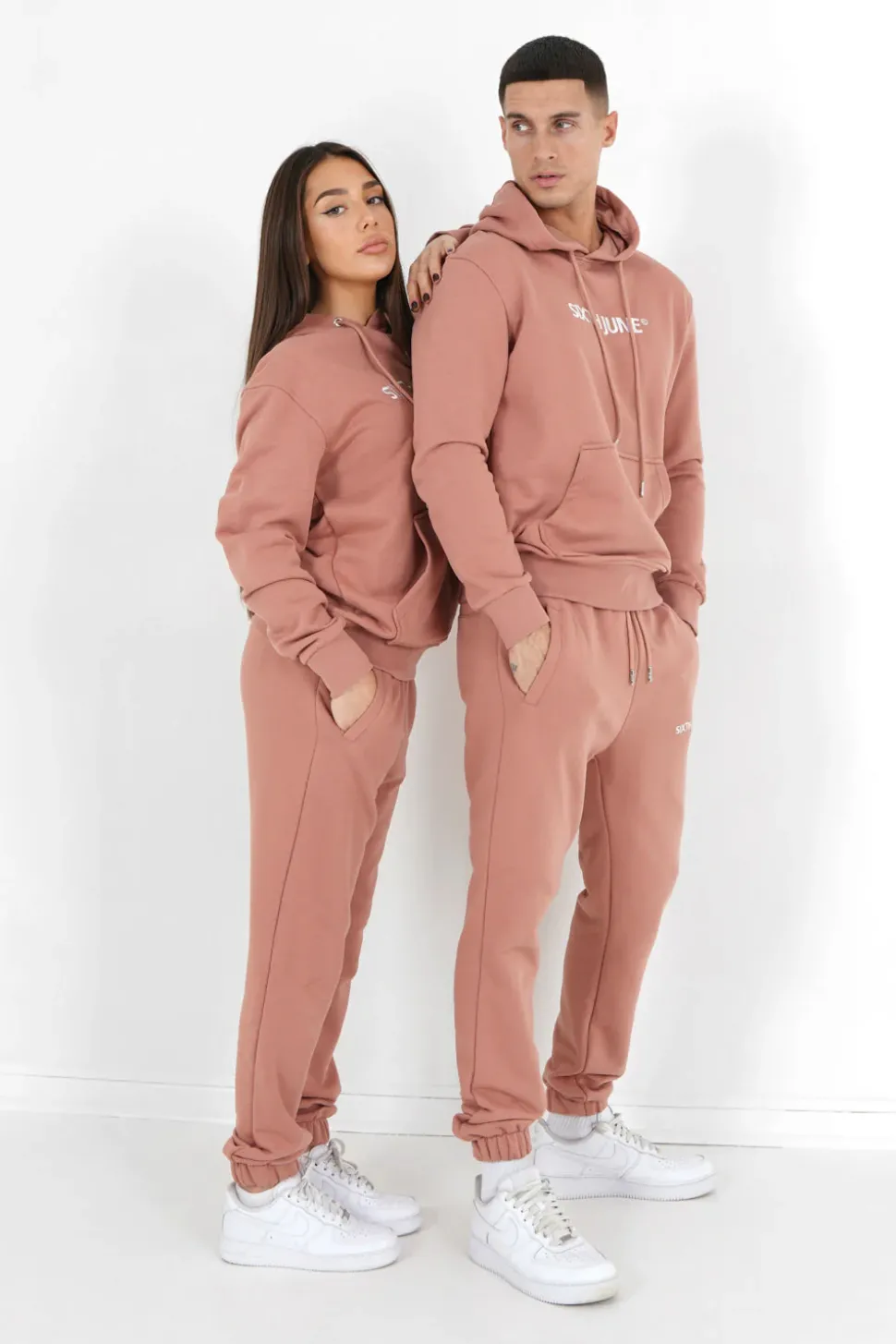 Jogging + Sweat Capuche Logo Brode Rose Fonce