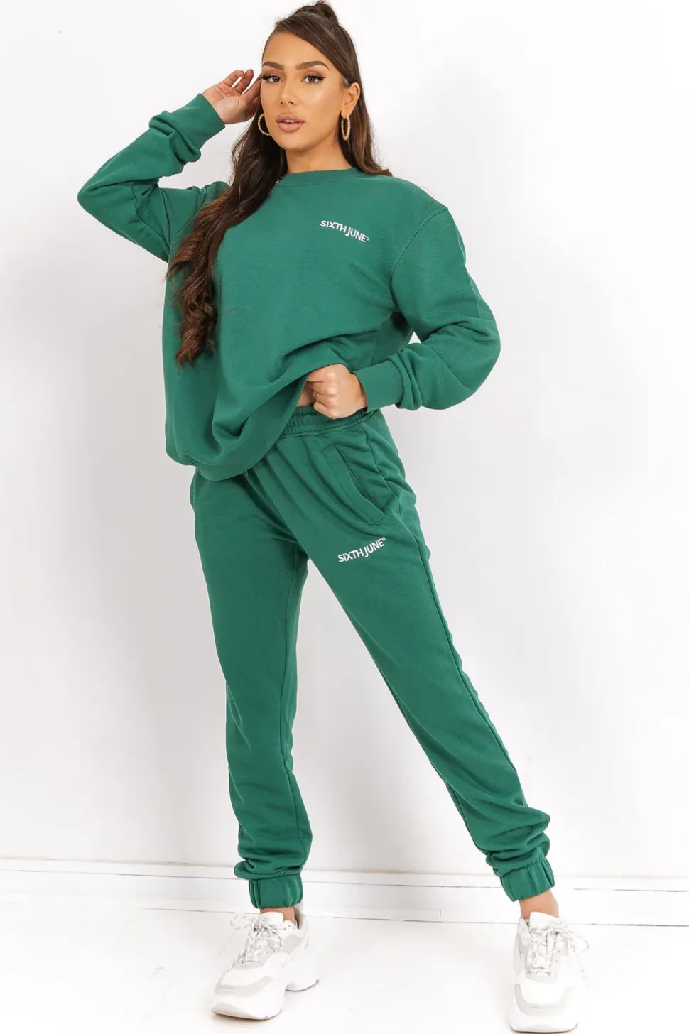 Jogging + Sweat Logo Brode Vert Fonce