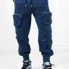 Jogging Cargo Poches Zip Bleu Fonce
