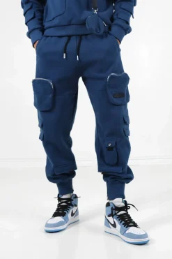 Jogging Cargo Poches Zip Bleu Fonce