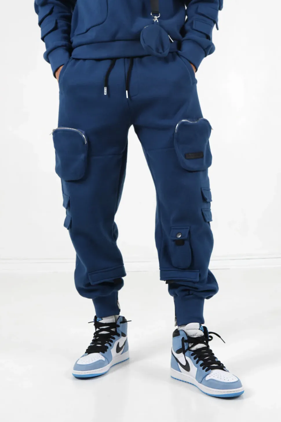 Jogging Cargo Poches Zip Bleu Fonce