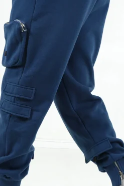 Jogging Cargo Poches Zip Bleu Fonce
