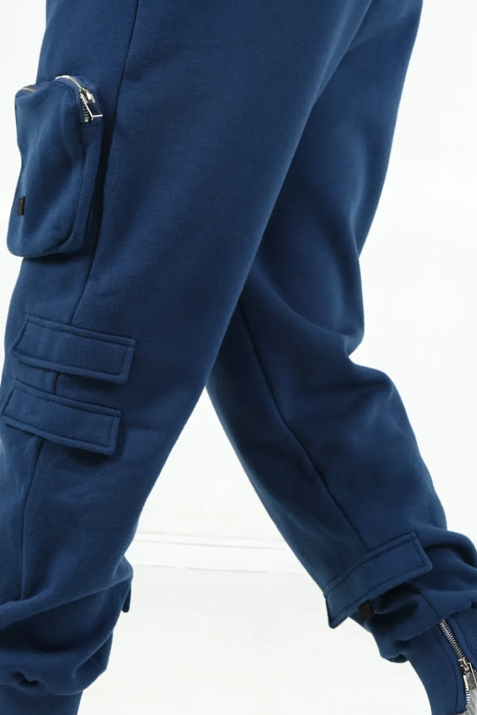 Jogging Cargo Poches Zip Bleu Fonce
