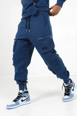 Jogging Cargo Poches Zip Bleu Fonce
