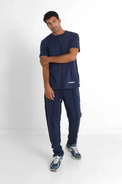 Jogging Couture Exterieure Epais Bleu