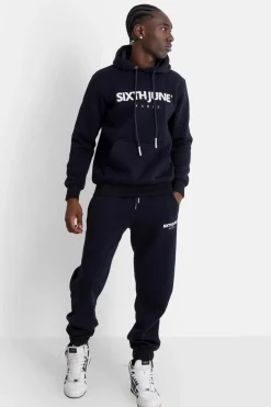 Jogging Molletonne Logo Brode Bleu Fonce