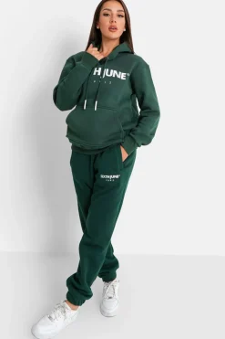 Jogging Molletonnee Logo Brode Vert Fonce