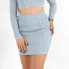 Jupe Courte Couture Surfilee Bleu Clair