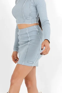 Jupe Courte Couture Surfilee Bleu Clair