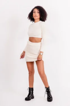 Jupe Duveteuse Courte Beige