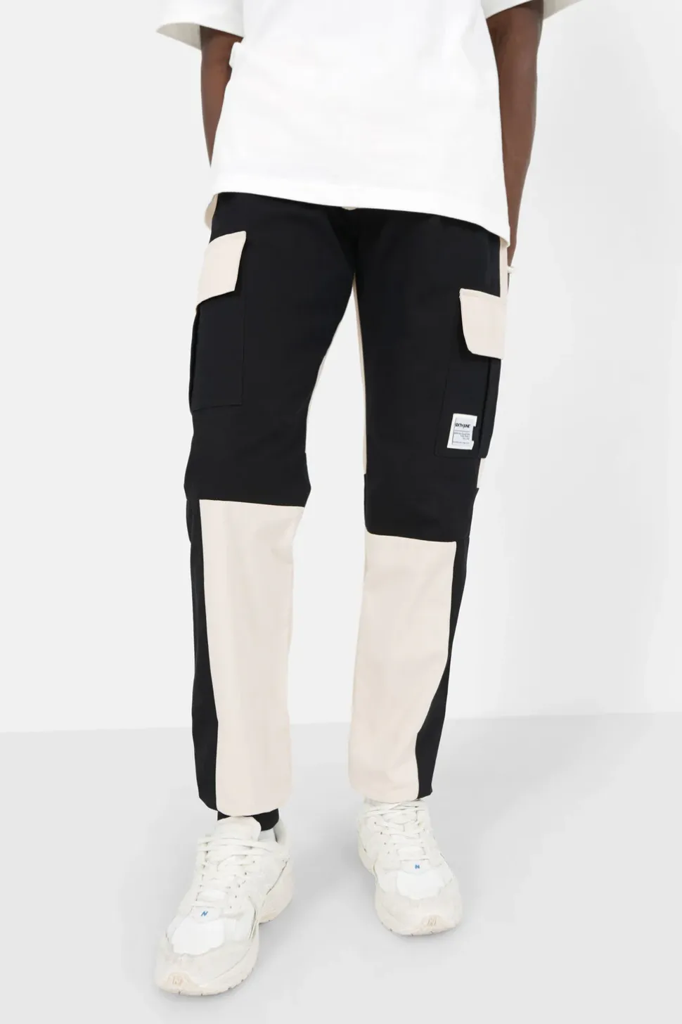 Pantalon Cargo Bicolore Beige