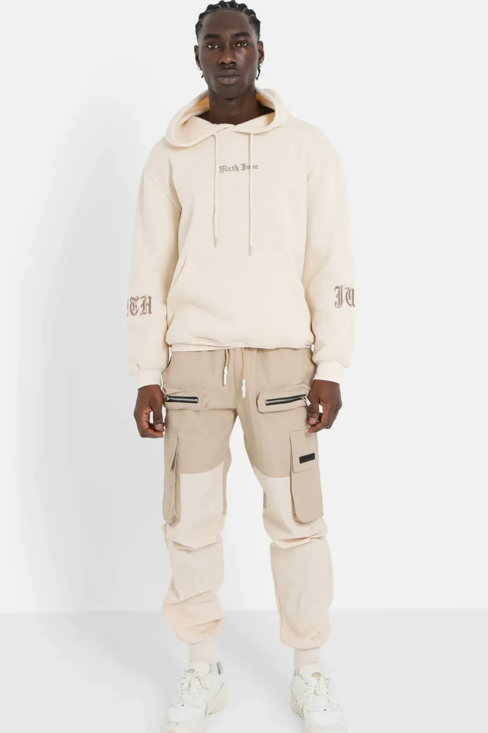 Pantalon Cargo Bicolore Beige