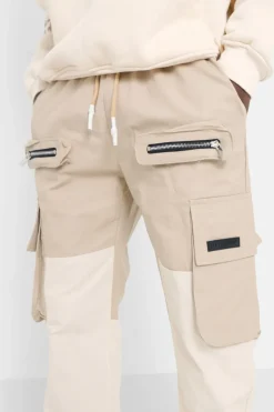 Pantalon Cargo Bicolore Beige