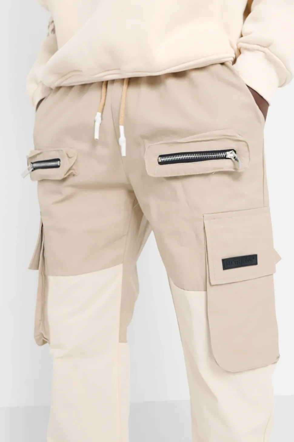 Pantalon Cargo Bicolore Beige