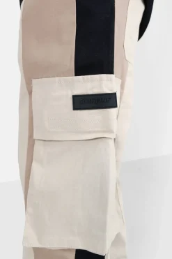 Pantalon Cargo Bicolore Bandes Beige