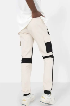 Pantalon Cargo Bicolore Beige
