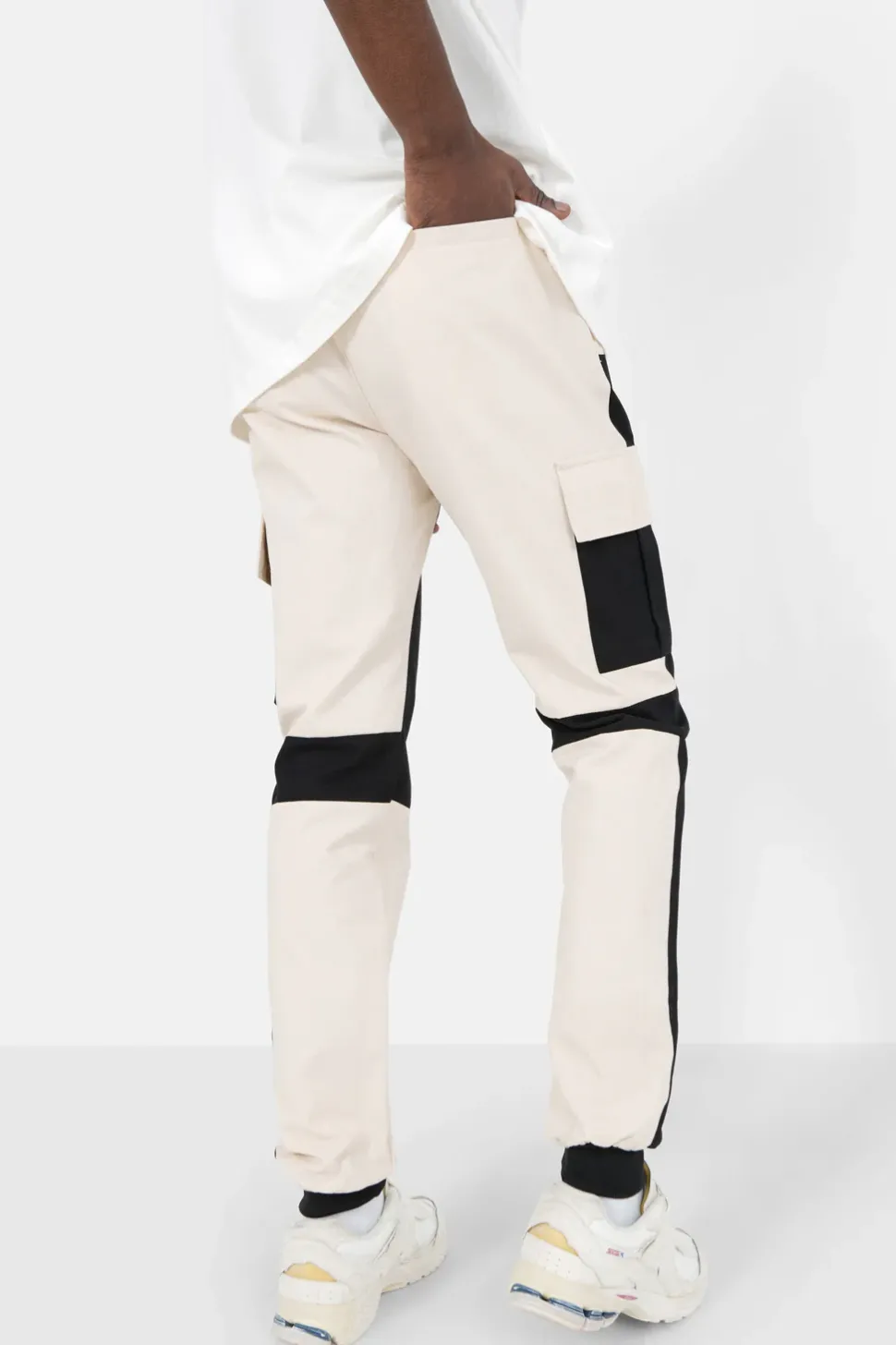 Pantalon Cargo Bicolore Beige