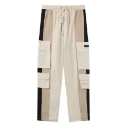 Pantalon Cargo Bicolore Bandes Beige