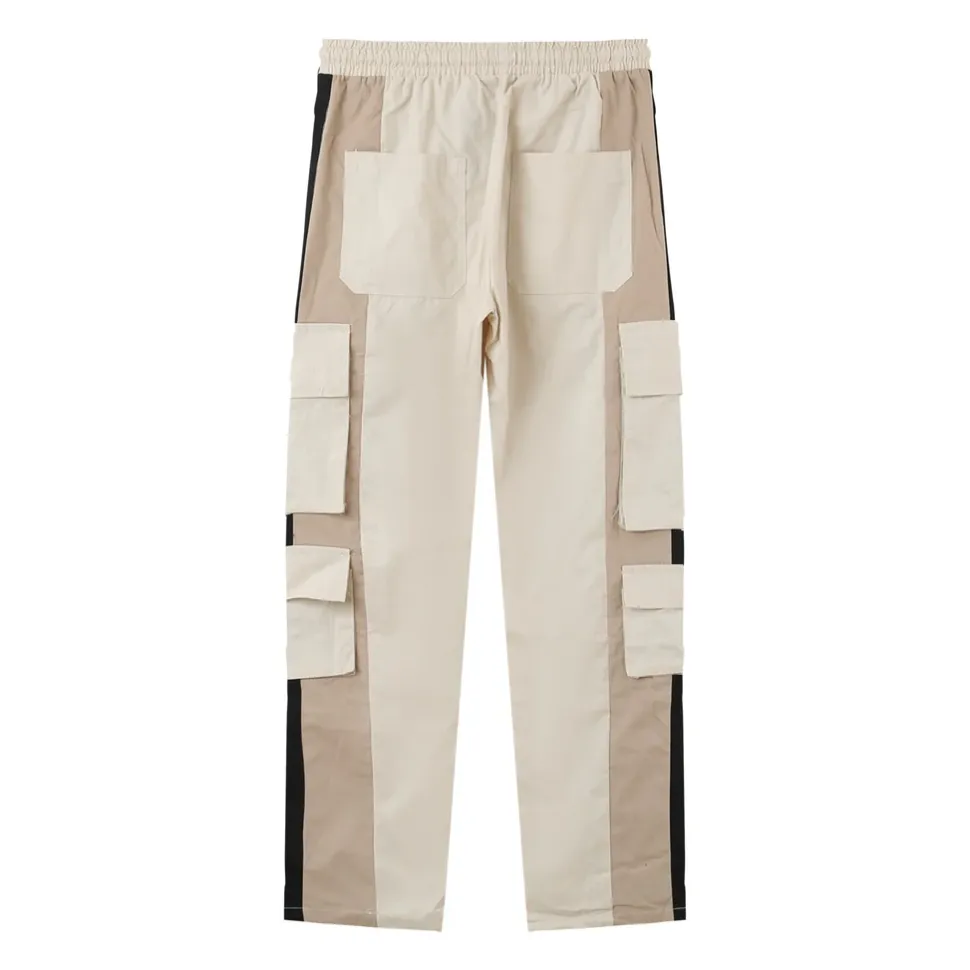 Pantalon Cargo Bicolore Bandes Beige