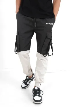 Pantalon Cargo Bicolore Sangles Noir