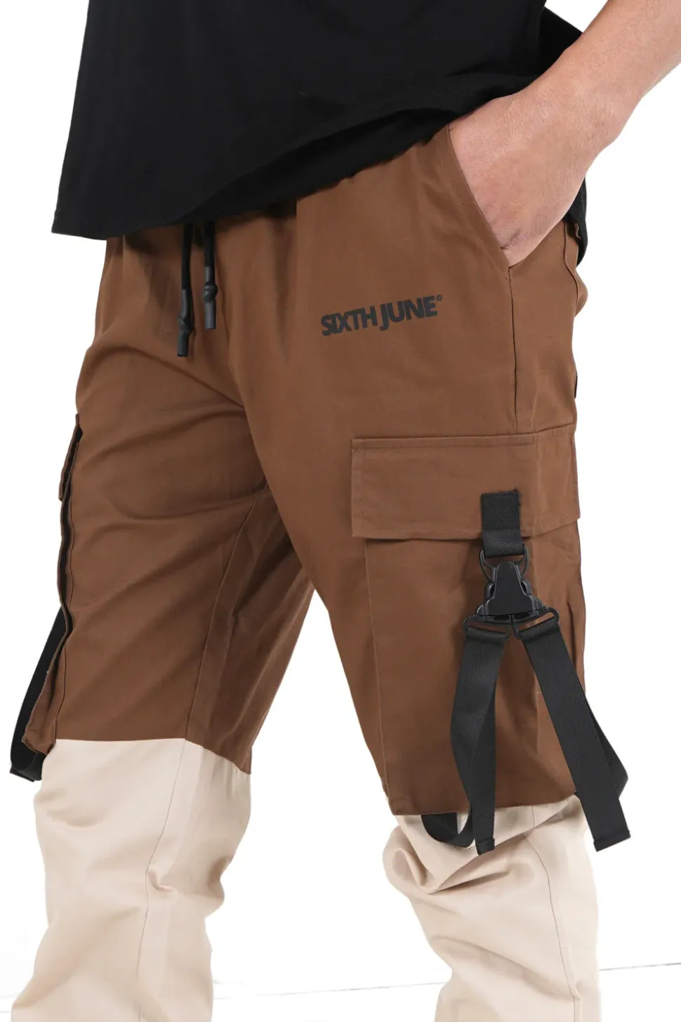 Pantalon Cargo Bicolore Sangles Marron