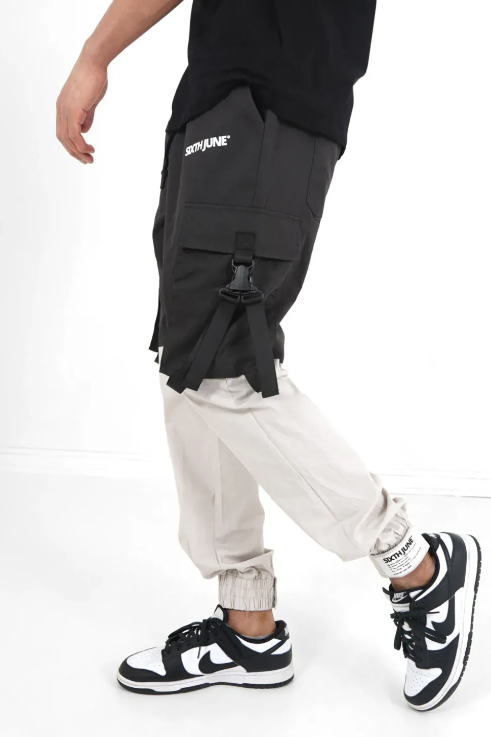 Pantalon Cargo Bicolore Sangles Noir