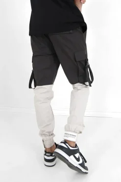 Pantalon Cargo Bicolore Sangles Noir