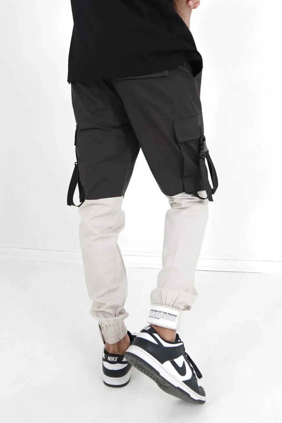 Pantalon Cargo Bicolore Sangles Noir