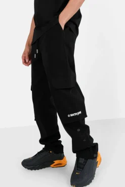 Pantalon Cargo Boutons Chevilles Noir