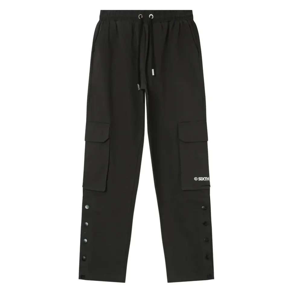 Pantalon Cargo Boutons Chevilles Gris Fonce