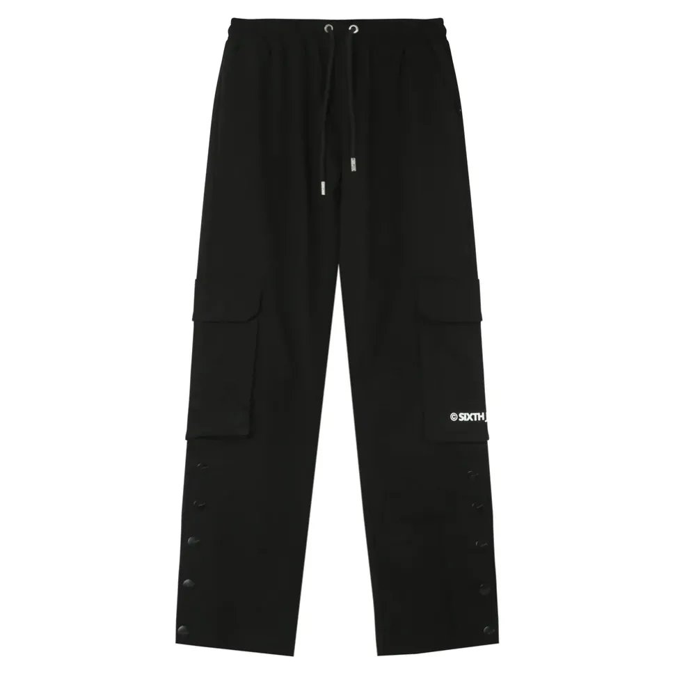 Pantalon Cargo Boutons Chevilles Noir