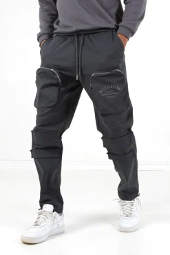 Pantalon Cargo Broderies Poche Gris Fonce