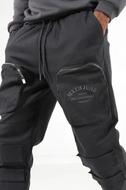 Pantalon Cargo Broderies Poche Gris Fonce