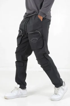 Pantalon Cargo Broderies Poche Gris Fonce