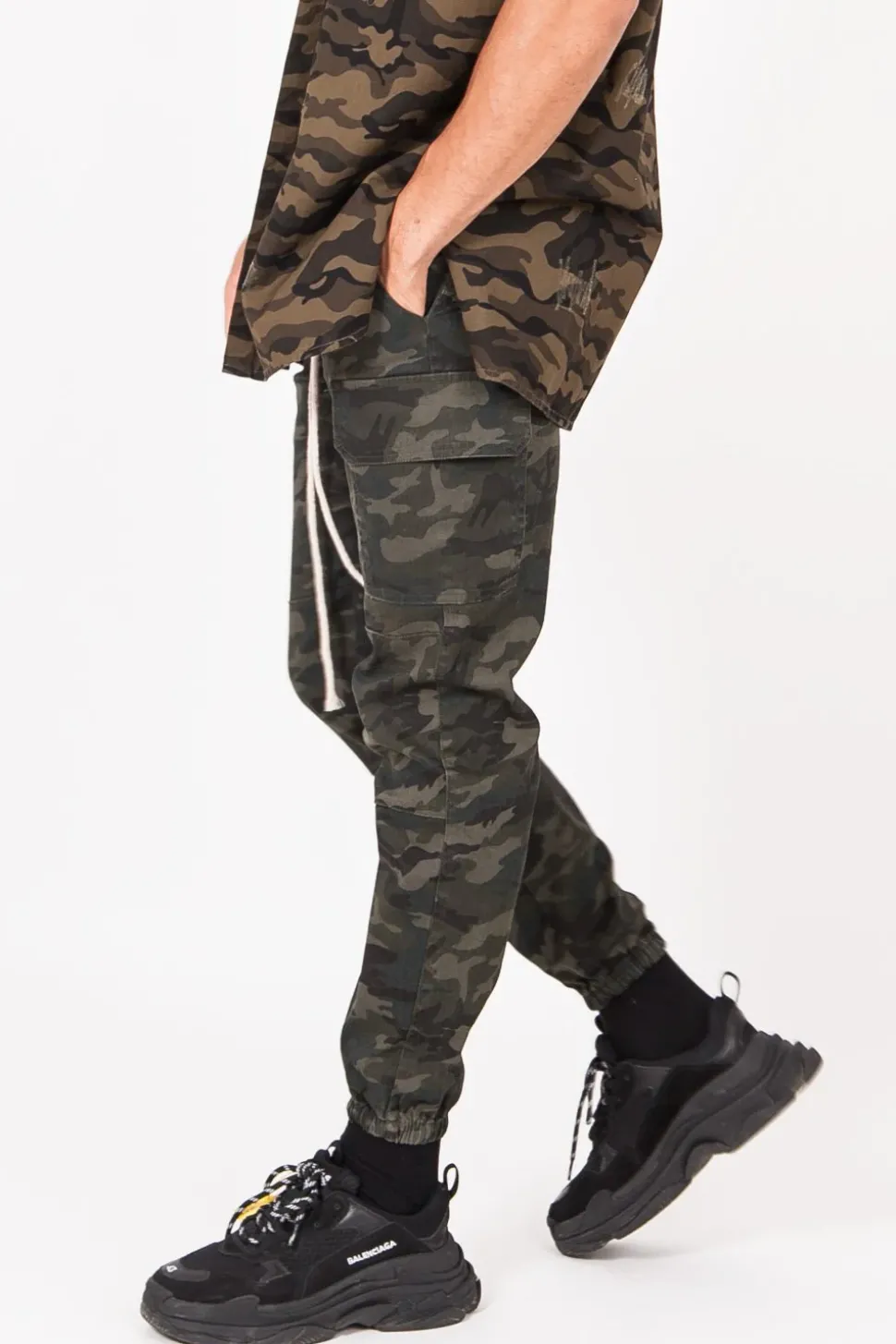 Pantalon Cargo Cordons Vert Kaki