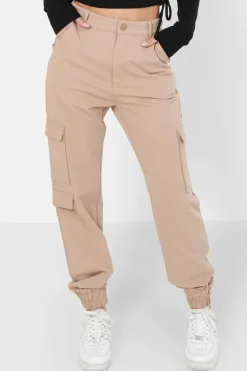Pantalon Cargo Logo Brode Beige