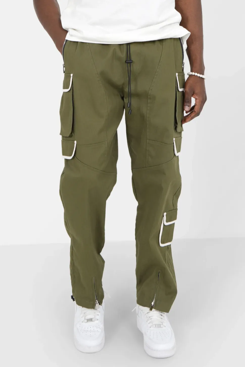 Pantalon Cargo Muti Poches Droit Vert