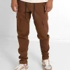 Pantalon Cargo Poches Avant Marron Fonce