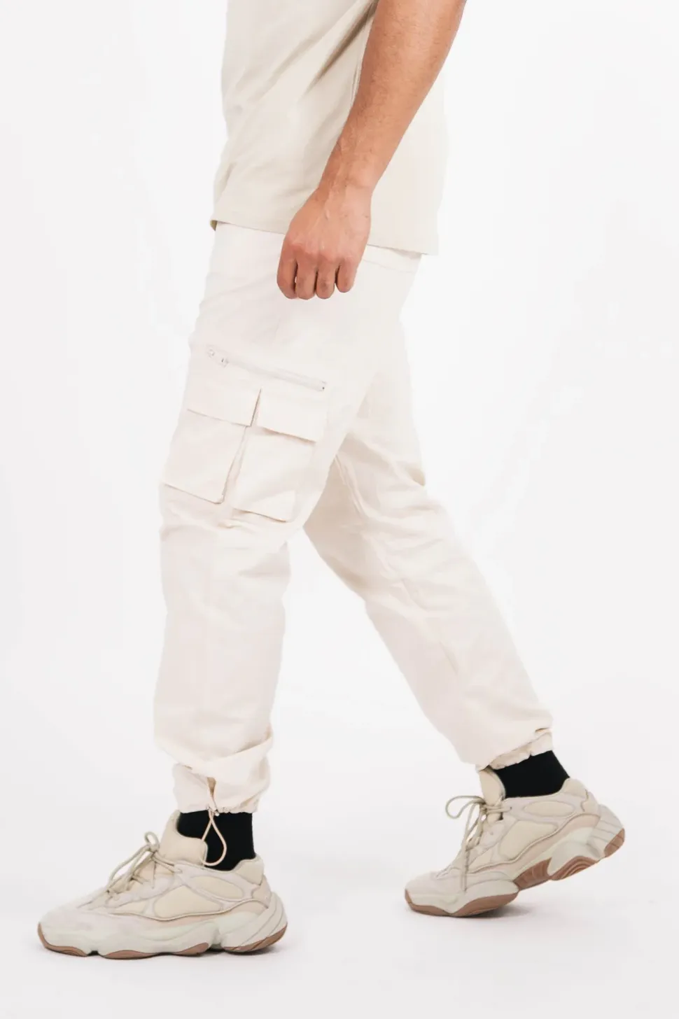 Pantalon Cargo Poches Zip Beige Clair