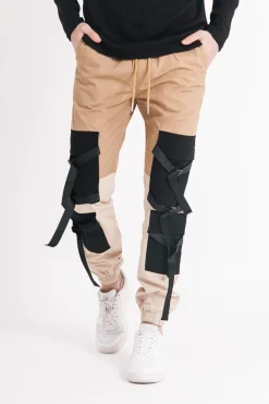 Pantalon Cargo Tactique Empiecements Sangles Beige