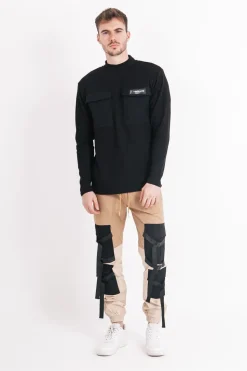 Pantalon Cargo Tactique Empiecements Sangles Beige