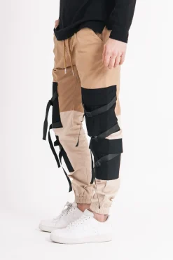 Pantalon Cargo Tactique Empiecements Sangles Beige
