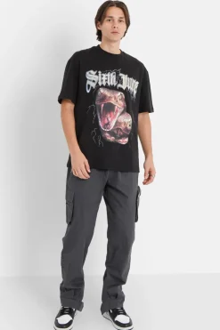 Pantalon Cargo Zip Gris Fonce