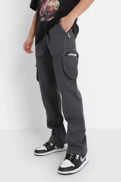 Pantalon Cargo Zip Gris Fonce