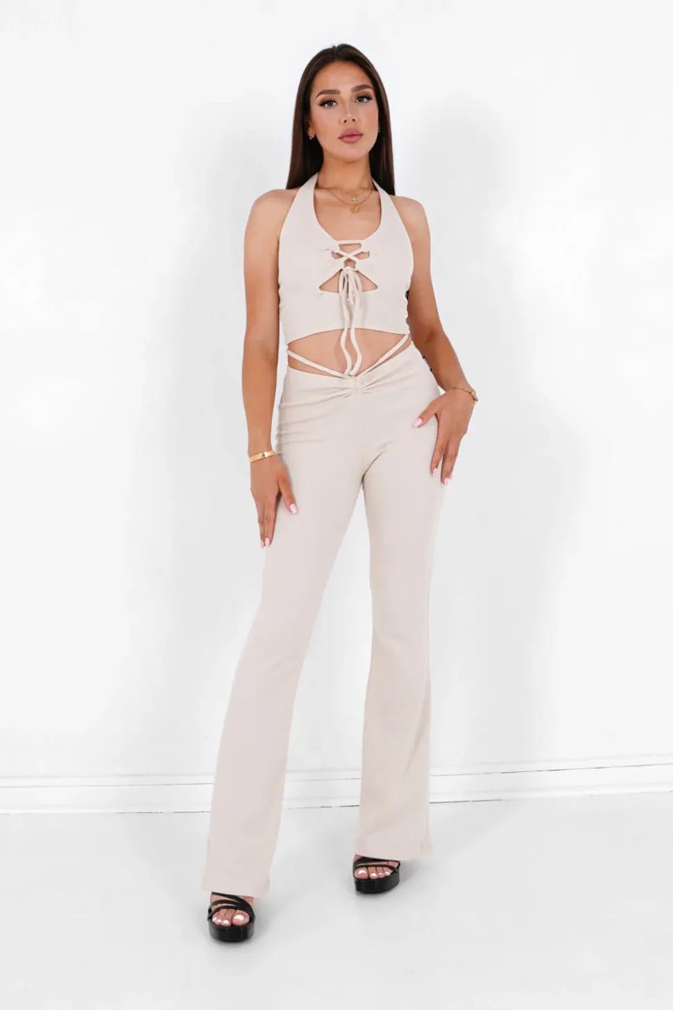 Pantalon Cotele Cordons Beige