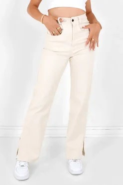 Pantalon Droit Fentes Blanc